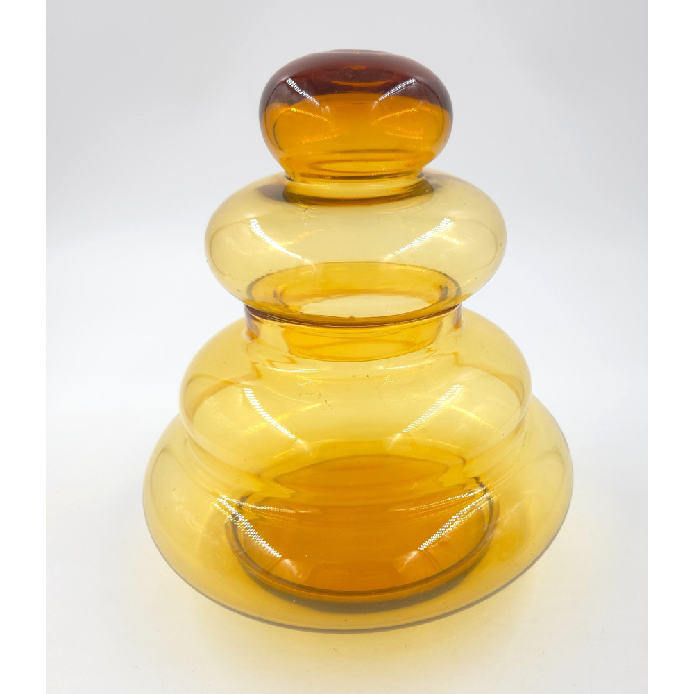 Vtg Empoli Art Glass Amber Apothecary Candy Jar w Lid BEEHIVE MCM Mid Century